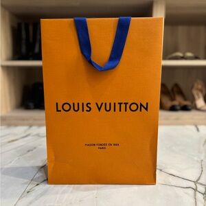 Louis Vuitton Orange paper shopping Gift Bag with Blue Handles